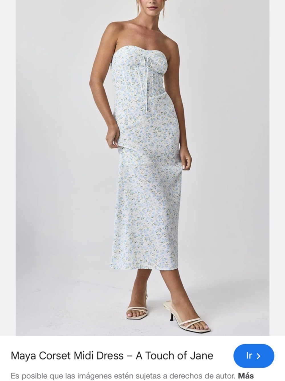 Papermoon Strapless Floral Corset Midi Dress in Light Blue and White